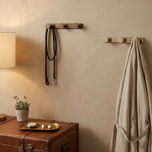Goo-Ki Champagne Bronze Coat Rack Wall Mount with Escutcheon Backplate, Heavy Duty Zinc Coat Hooks Wall Mounted, Modern Soft Gold Hat Hanger and Towel Rack for Entryway, Mudroom, and Bathroom(3 Hooks) - Image 3