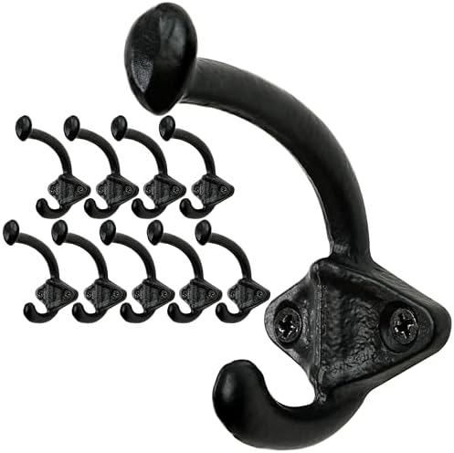 SKOLOO Black Cast Iron Wall Hooks - Farmhouse Style, Pack of 10, Dual-Direction Hanging Design - Ideal for Coat, Backpack, Towel - Perfect for Entryway, Mud Room, Bathroom Dry Area by SKOLOO