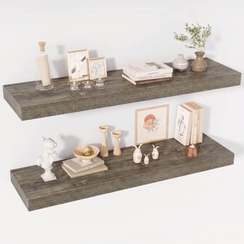 Acovy 40 Inch Floating Shelves, 12" Deep Floating Shelf Wall Mounted, 40" Wall Shelves, Rustic Deep Bookshelf, Extra Deeper & Thicker Display Shelves for Bedroom, Living Room, Set of 2 by Acovy