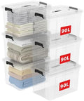 Cetomo Lidded Storage Bin with Handle, Storage Bins with Lid, Organizing Container with Secure Latching Buckles, Stackable and Nestable, Plastic, 95 Quart-6 Pack, Clear by Cetomo