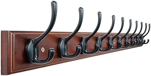 Dseap Coat Rack Wall Mounted: 10-Hooks, 38-1/4" Long, 16" Hole to Hole, Wood Coat Hooks Wall Mounted, Hook Rack, Hook Rail, Hooks for Hanging Coats, Light Walnut & Black by Dseap