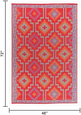 Fab Habitat Outdoor Rug - Waterproof, Fade Resistant, Crease-Free - Premium Recycled Plastic - Vintage Boho Kilim - Patio, Deck, Porch, Balcony, Laundry Room - Lhasa - Orange & Violet - 4 x 6 ft - Image 2