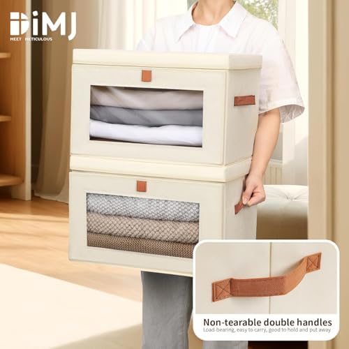 DIMJ Storage Bins with Lids - 5 Pack Fabric Closet Organizer with Window & Handles, Collapsible Decorative Storage Boxes for Shelves Under Bed, Books Clothes Blankets Sweaters Organization - Image 6