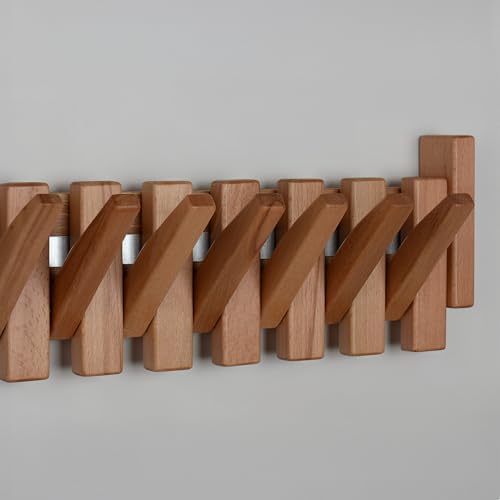 Beech Piano Key Coat Rack with 12 Flip Hooks, Natural - Image 3