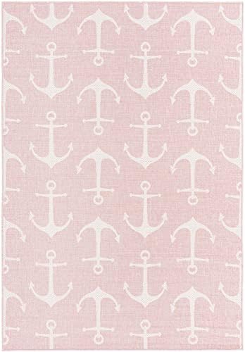 Unique Loom Outdoor Coastal Collection Area Rug - Ahoy (6' 1" x 9' Rectangle, Pink/ Ivory) - Image 3