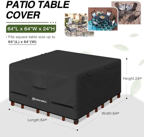 Porch Shield Waterproof Square Patio Table Cover 64 x 64 inch, Black - Image 2