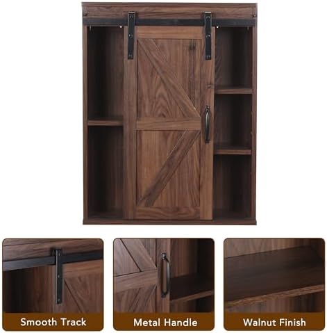 RUSTOWN Farmhouse Bathroom Wall Cabinet with Sliding Barn Door - Image 6