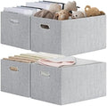 Posprica Closet Organizers and Storage, 4 Pack Large Linen Storage Bins, Decorative Shelf Storage Baskets for Organizing, Foldable Fabric Storage Box for Clothes, 15x10.5x8.25 Inch(Grey) by Posprica