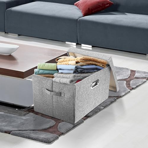 TYEERS Large Storage Bins with Lids, Collapsible, Washable, Fabric Storage Boxes for Organizing, 17.3x11.8x11.4 inches, 3 Pack, Gray - Image 5