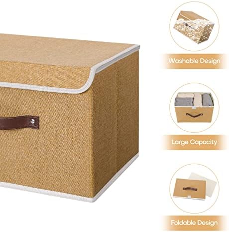 ANMINY Fabric Storage Box Bins with Lids, Khaki, 13"x9"x7.9", 4 Pack - Image 3