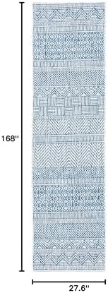 SAFAVIEH Washable Rug Outdoor Courtyard Collection - 2'3" x 14' Runner, Grey & Navy, Non-Shedding & Easy Cleaning, Ideal for Patio, Entryway, Mudroom, Hallway, Kitchen (CY8196-36812) - Image 6