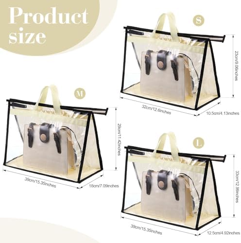 15 Packs Purse Storage Dust Bags for Handbags Clear Handbag Storage Purse Protector Bag Organizers for Handbags Cover Hanging Closet Organizer with Zipper and Handles, 3 Sizes - Image 2
