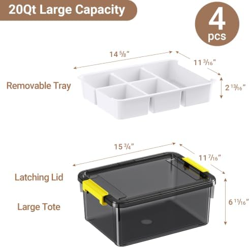 80Qt Stackable Storage Bins with Lids Trays Craft Box Organizers, 4Pack,GY - Image 2