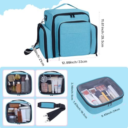 Large Makeup Bag Organizer with 3 Inner Removable Pouches,Green - Image 2