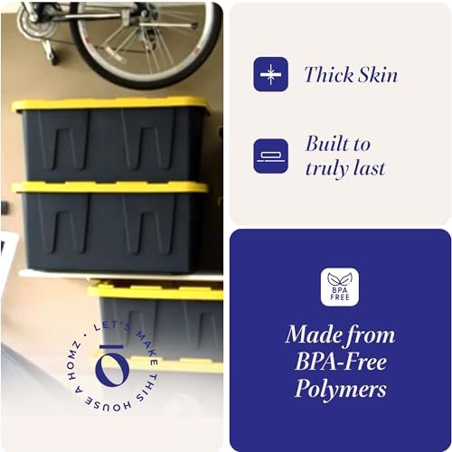 HOMZ Durabilt Plastic Storage Bins with Lids, 27 Gal, Black/Yellow, 2 Pack - Image 3