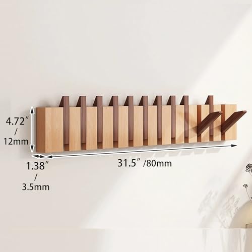 Coat Rack Wall Mount, Wooden Coat Rack, Piano Key Coat Rack, 12 Hooks Flip Down Wall Hook Rack, Beech and Beech - Image 2