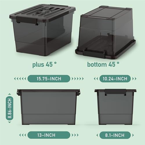 17 Qt Stackable Storage Bins with Lids, Black Clear Locking Plastic Storage Containers with Latches, Organizer Totes for Closet Pantry Bedroom Garage, Space Saving Nesting Storage Box（4 Pack） - Image 2