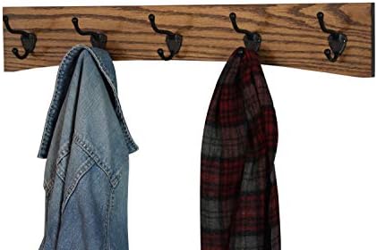 Oak Curved Back Wall Mounted Coat Rack - Bronze Hooks - Made in The USA (Walnut, 15" x 4.5" - 3 Hooks) - Image 3