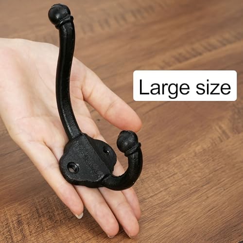 WEBI Rustic Coat Hooks Wall Mount,10 Cast Iron Wall Hooks for Hanging Heavy Duty Antique Backpack Hooks Vintage Decorative Wall Hooks for Farmhouse,Closet,Mudroom,Robe,Coats,Clothes,Black - Image 3