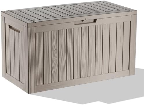 Outdoor Waterproof Resin Storage Deck Box Lockable Outside Bench UV Resistant Bin Patio Porch Furniture Pool Float Garden Tool Cushion (Grey, 90 Gallon) by MAIUSCOLI