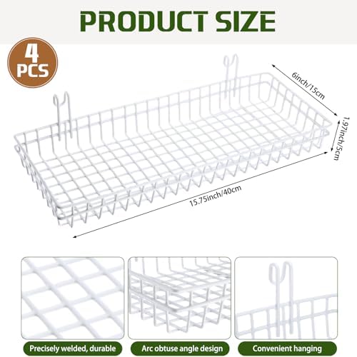 Blulu 4 Pcs Grid Wall Shelf Panel Basket, 15.75 x 5.91 x 1.97 Inch, White - Image 2