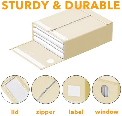 SpaceAid 9 Pack Bed Sheet Organizers and Storage, Foldable Sheet Organizer with Window for Linen Closet, Set Folder Keeper for Queen & King Size Bedding Storage (Beige) - Image 6