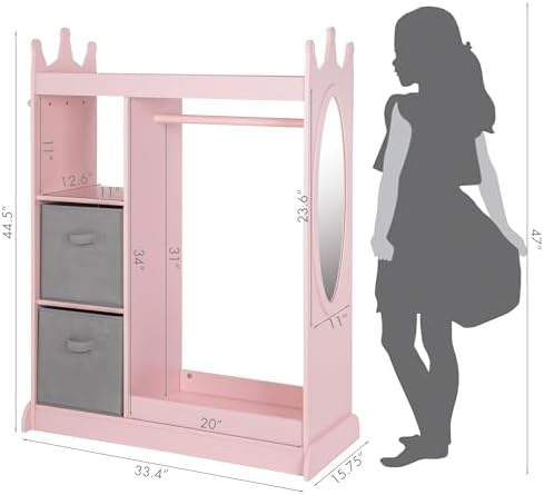 UTEX Kids Armoire Wardrobe Closet with Mirror and Storage Bin, Pink, 33.4 in W x 15.75 in D x 44.5 in H - Image 3