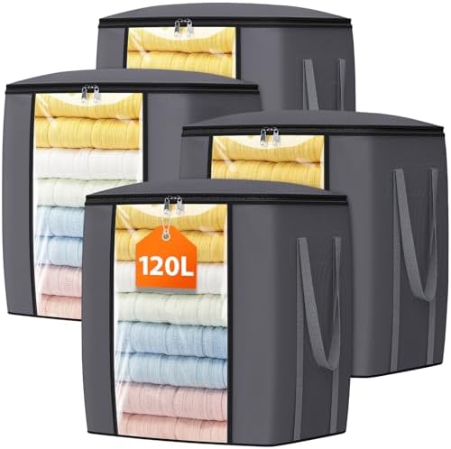 TasticTotes 120L Extra Large Blanket Clothes Storage Bags, Black, 4 Pack by Unknown