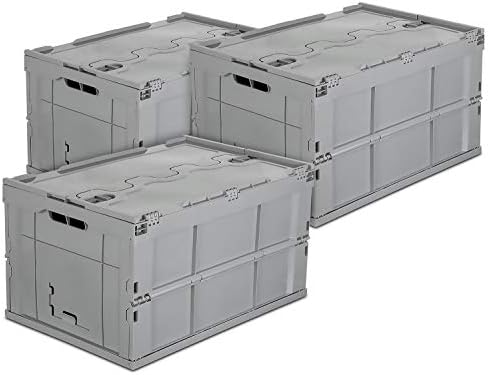 Mount-It! Collapsible Storage Crate 3-Pack, 65L Folding Bins, Gray by Mount-It