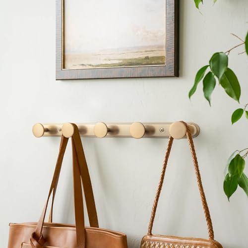 Goo-Ki Champagne Bronze Coat Rack Wall Mount with Orbit Rim Backplate, Heavy Duty Zinc Coat Hooks Wall Mounted, Modern Soft Gold Hat Hanger and Towel Rack for Entryway, Mudroom, and Bathroom(5 Hooks) - Image 3