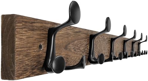 WEBI Coat Rack Wall Mount,36" Solid Wood Coat Hooks Wall Mounted Coat Hanger,16" Hole to Hole,Heavy Duty Hook Rack Rail,6 Triple Hooks for Hanging Coats,Jacket,Clothes,Hat,Backpack,Weathered Brown by WEBI