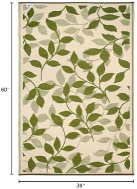 Fab Habitat Outdoor Rug - Waterproof, Fade Resistant, Reversible - Premium Recycled Plastic - Tropical - Porch, Deck, Balcony, Mudroom, Laundry Room, Patio - Bali - Forest Green & Cream - 3 x 5 ft - Image 2