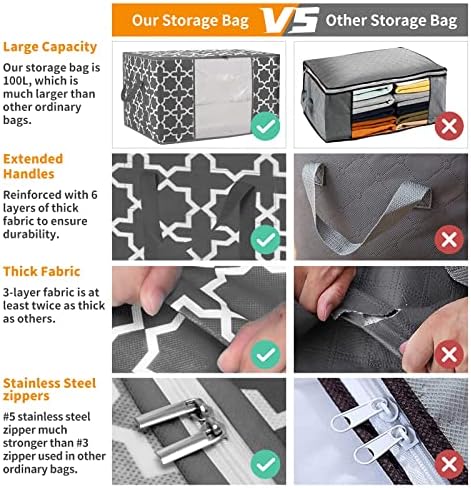 GhvyenntteS Storage Bags 100L 3-Pack Large Blanket Clothes Organization and Storage Containers (Grey-3Pack) - Image 6
