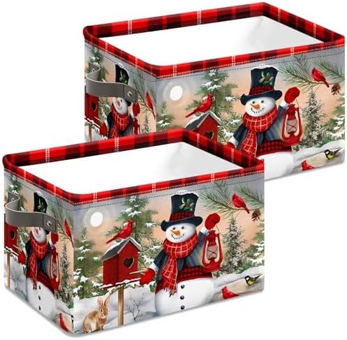 Stybn Christmas Snowman Foldable Baskets Storage Bins with Handles, Christmas Decorative Fabric Storage Basket Shelf baskets 2 2piece - Image 4