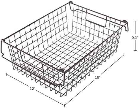 Home-Complete 2 pcs Large Stackable Wire Baskets, 16"x12" Organizer Stacking Storage Bins for Shelf, Pantry, Kitchen, Cabinets, can also be used in Chest Freezers (Brown) - Image 2