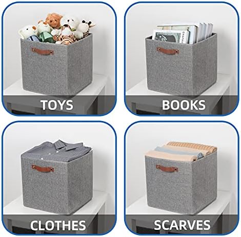 Temary Fabric Storage Cubes - 13 x 13 Collapsible Bins with Handles for Home Organization (Gray) - Image 4