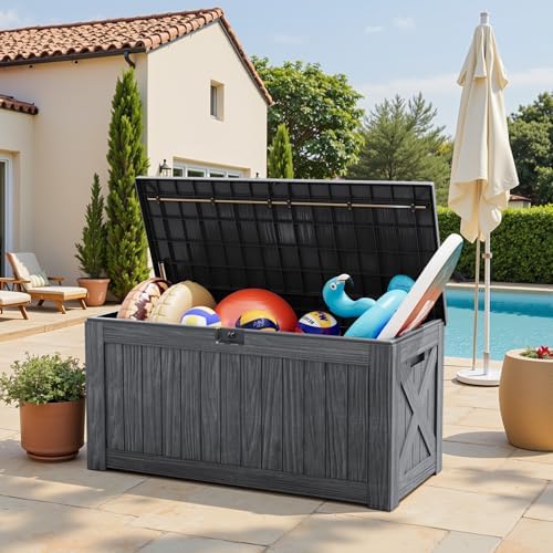 Greesum Outdoor Storage Box 120 Gallon Storage Bin with Lid for Patio Furniture, Garden Tools, Pool Supplies, Lockable, Waterproof and UV Resistant, Gray - Image 6