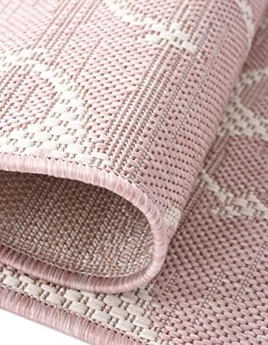 Unique Loom Outdoor Coastal Collection Area Rug - Ahoy (13' Square, Pink/ Ivory) - Image 6
