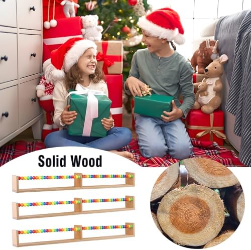 birola Nursery Book Shelves Set of 3,Wood Floating Book Shelves for Wall,Wall Book Shelf for Kids，Bathroom Decor, Kitchen Spice Rack (Five-Color Beads) - Image 7