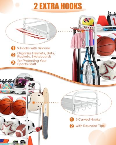 EXTCCT Garage Sports Equipment Organizer - Rolling Ball Storage with Wheels - Image 3