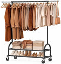 Heavy Duty Metal Clothes Rack Load 586 LBS, Height‑Adjustable Rolling Garment Rack for Hanging Clothes, Sturdy Wheel Clothing Rack with 2 Shelves, Portable Closet Wardrobe Organizer Rack,Black by Unknown