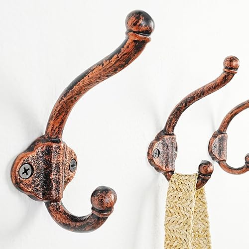 Dseap Cast Iron Wall Hooks L=5”, Heavy Duty Coat Hooks, Rustic Vintage Farmhouse Hook for Hanging Winter Coats Jackets Towels Hats Bags Plants, Antique Copper, Pack of 10 (VintageBold) - Image 3
