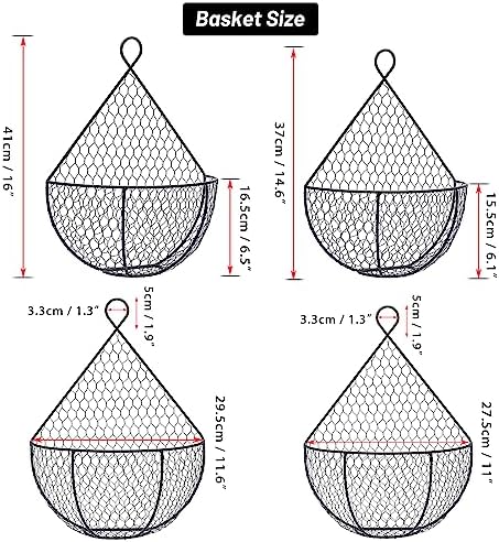 BSTKEY Set of 2 Hanging Black Metal Fruit Vegetable Baskets - Image 2