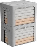 FHSQX 2 Pack Clear Window Storage Bins - Large Stackable Linen Fabric Storage for Clothes Foldable Container Organizer Set with Carrying Handles (Light Gray, 23.6x 16.5x 15.7 Inch) by FHSQX