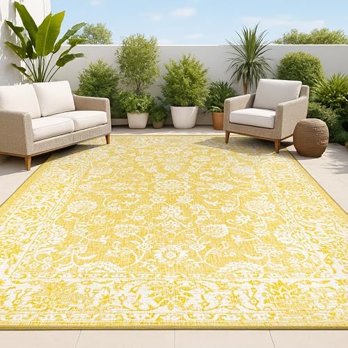 JONATHAN Y Weave Floral Indoor Outdoor Area Rug 5X8 Yellow/Cream, Tela Bohemian Textured for Backyard, Patio, Porch, Easy-Cleaning, High Traffic, Pet-Friendly, Non-Shedding (SMB100E-5) by JONATHANY