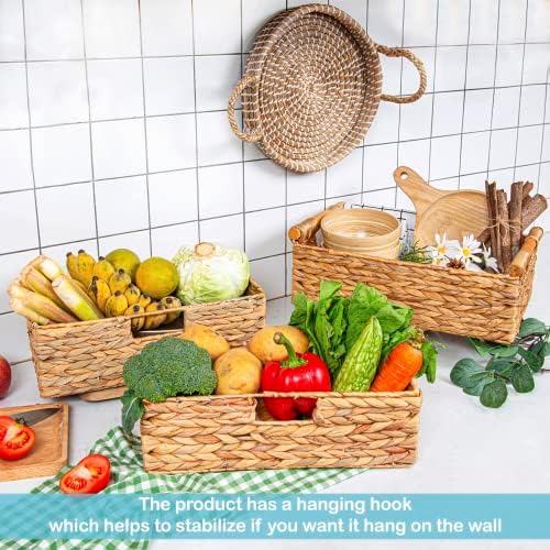 VATIMA Large Water Hyacinth Storage Baskets for Organizing with Wooden Handles for Shelves, 2 Bathroom Small Basket, Water Hyacinth Toilet Paper Baskets, Set of Natural Wicker Storage Basket for Home - Image 2