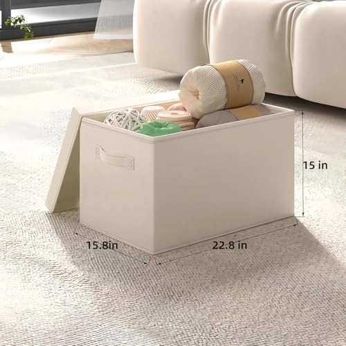 Extra large Fabric Storage Bins with Lids 22.8*15.8*15 in, 2-Pack Storage Baskets for Closet, Large Linen Organizers and Storage Bins for Bedroom, Collapsible Baskets and Bins with Handles, Off White - Image 2