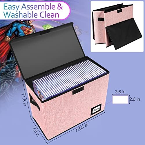 10 Pack Comic Book Storage Box 15.8" X 7.8" X 11.8", Collapsible Holds 160-180 Comic Book Organizer Heavy Duty Bin Container Holder Shelf (Pink) - Image 3