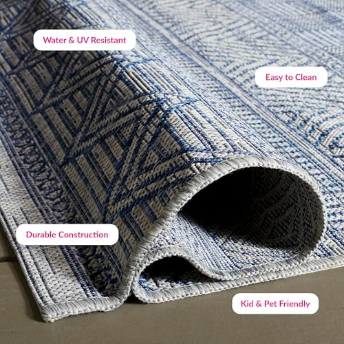 SAFAVIEH Washable Rug Outdoor Courtyard Collection - 6'7" Square, Grey & Navy, Non-Shedding & Easy Cleaning, Ideal for Patio, Backyard, Mudroom (CY8196-36812) - Image 6