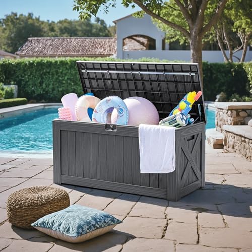 Greesum 120 Gallon Deck Box, Resin Outdoor Storage Container, Gray - Image 5